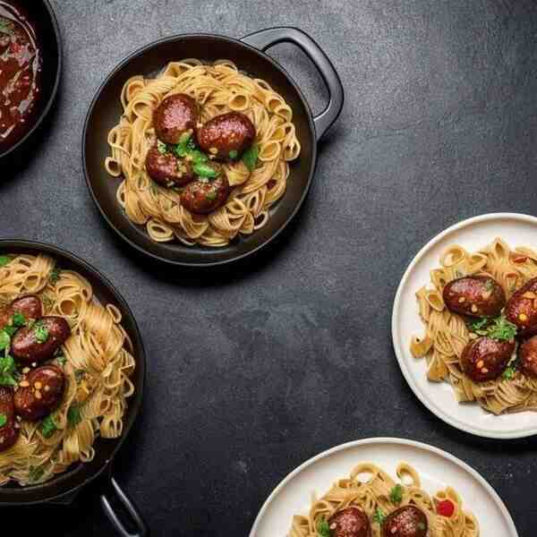 Куриные сердечки с макаронами